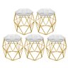 Kit 5 Puff Banqueta Luna Nó Escandinavo para Pentedeira Sala Quarto Hexágono Dourado Suede Branco - 1