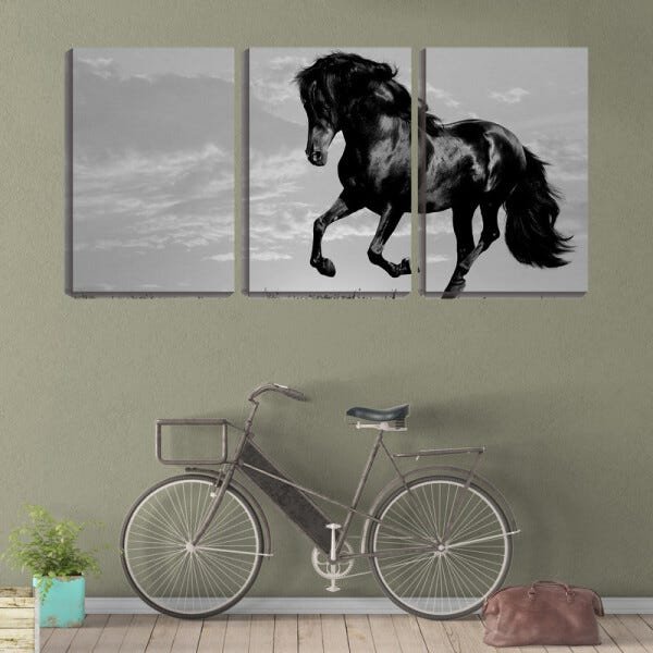 Quadro canvas 68x126 cavalo negro céu pb - 2