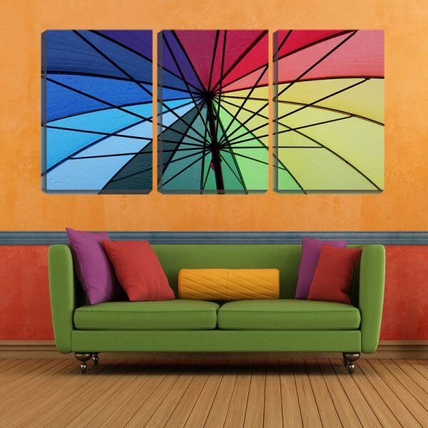 Quadro canvas 68x126 hastes guarda chuvas coloridos - 1