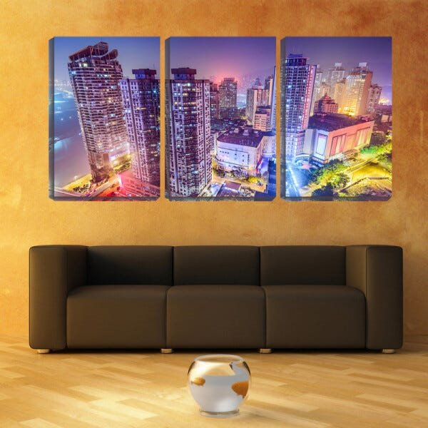 Quadro canvas 68x126 prédios coloridos iluminados - 2