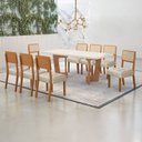 Ver imagem 1 de Conjunto Sala de Jantar Mesa 180cm com 8 Cadeiras Liz Bege/Cinamomo/Off White/Linho