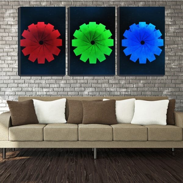 Quadro canvas 68x126 spins coloridos fundo preto - 2