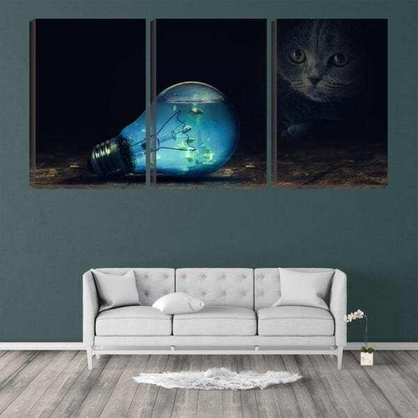 Quadro canvas 68x126 lâmpadas com peixes - 2