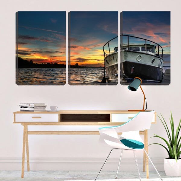 Quadro canvas 68x126 barco ancorado no lago - 1