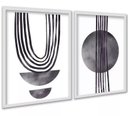 Ver imagem 2 de Kit 2 Quadros Modernos Cinza para Sala ou Quarto 24x18cm - com Vidro:moldura Branca
