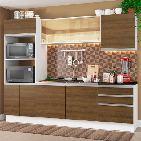 Armário de Cozinha Completa 100% MDF 250cm Branco/Rustic Acordes Madesa XA01