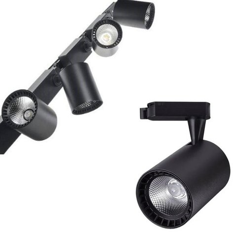 Trilho Eletrificado 1m + 2 Spot Led 20w 3000k Bivolt Preto