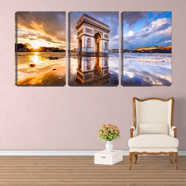 Quadro canvas 68x126 reflexo do arco do triunfo paris - 2