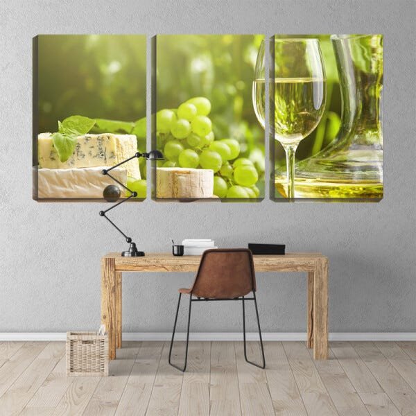 Quadro canvas 68x126 uvas no cacho e vinho branco - 2