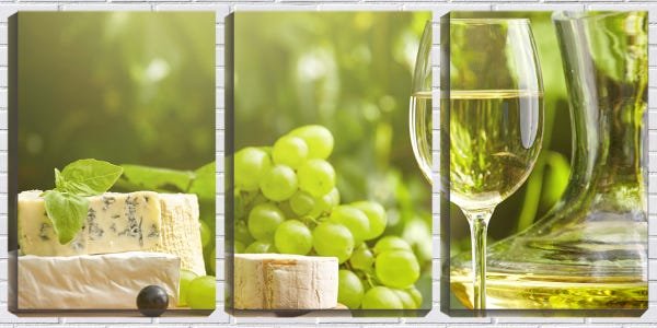 Quadro canvas 68x126 uvas no cacho e vinho branco - 1