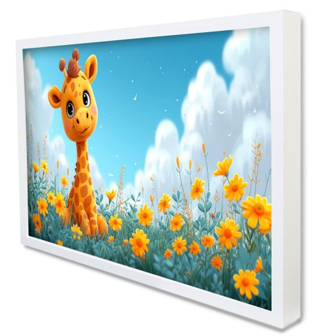 Quadro Decorativo Baby Girafinha em Moldura Caixa Tacolado Moldura Trad 1cm Branca com Vidro 20 X 30