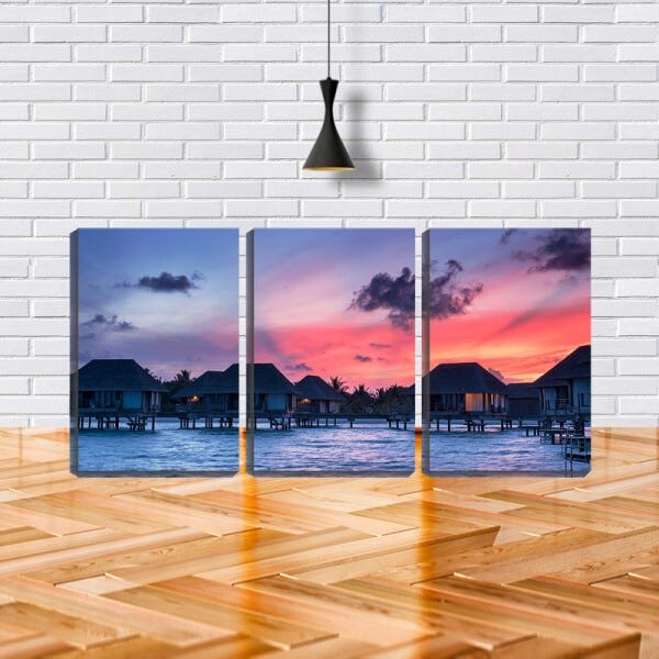 Quadro canvas 68x126 casinhas de turismo na água - 2