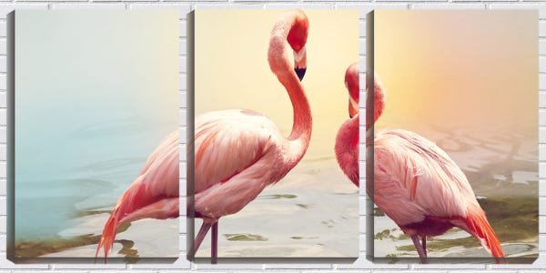 Quadro canvas 68x126 dois flamingos na lagoa - 1