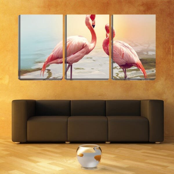 Quadro canvas 68x126 dois flamingos na lagoa - 2