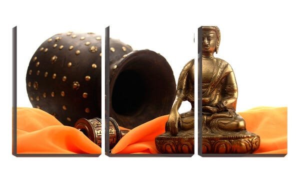 Quadro canvas 68x126 buda de bronze perto do vaso - 1