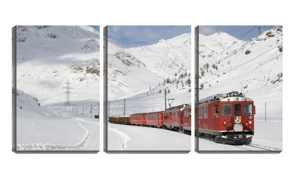 Quadro canvas 68x126 trem cortando a neve branca - 1