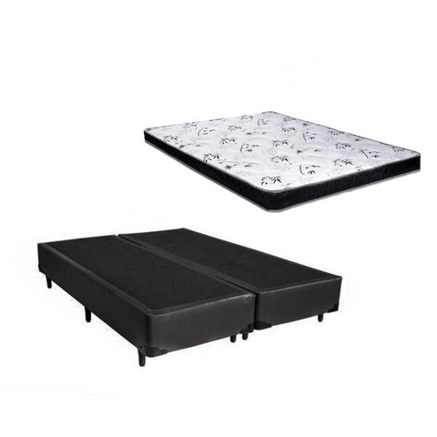 Cama Box Bipartido Casal Preto + Colchão Espuma D23 138x188x8