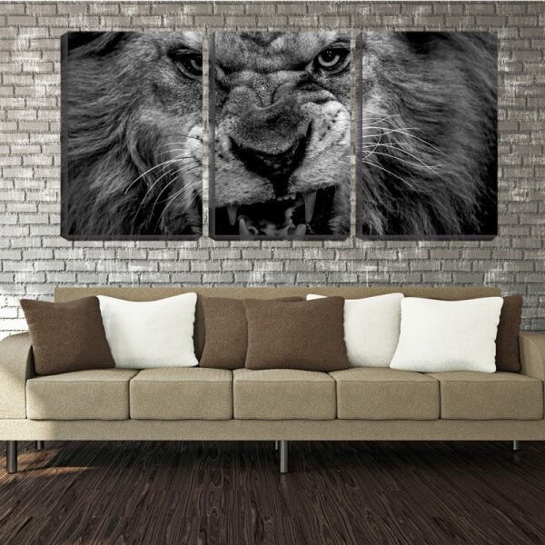 Quadro canvas 68x126 leão bravo fundo preto - 2