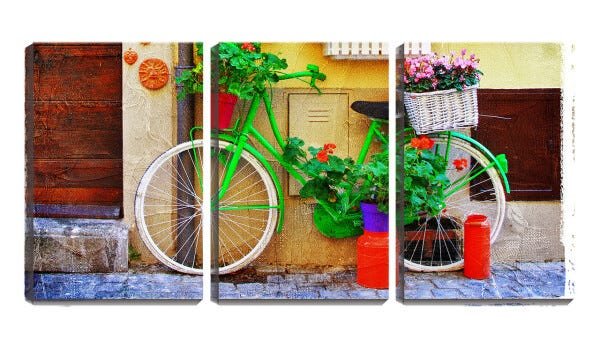Quadro canvas 68x126 bicicleta vintage com flores - 1