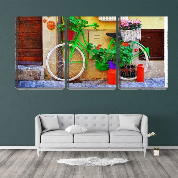 Quadro canvas 68x126 bicicleta vintage com flores - 2