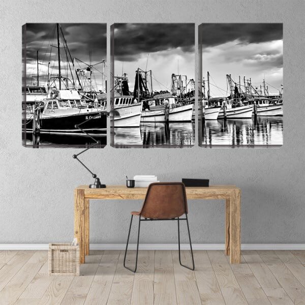 Quadro canvas 68x126 barcos de pesca ancorados pb - 2