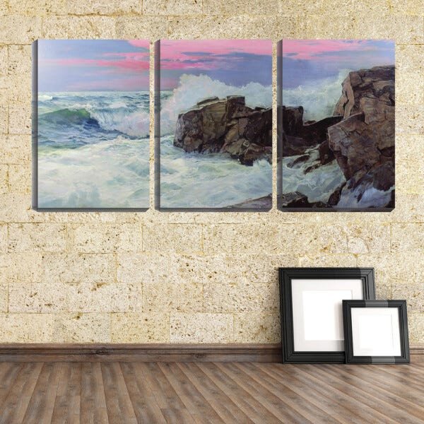 Quadro canvas 68x126 onda quebra nas pedras arte - 2