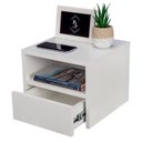 Ver imagem 2 de MESA DE CABECEIRA SUSPENSA OFF WHITE COM 30 CM GAVETA EMBAIXO ENVIAMOS MONTADA