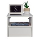 Ver imagem 1 de MESA DE CABECEIRA SUSPENSA OFF WHITE COM 30 CM GAVETA EMBAIXO ENVIAMOS MONTADA