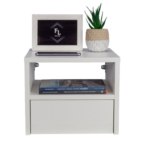 Mesa de Cabeceira Suspensa Off White com 30 cm Gaveta Embaixo Enviamos Montada