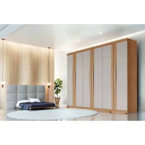 Guarda Roupa Casal 6 Portas e 6 Gavetas C/ Pés Linea Naturale/off White - Rufato
