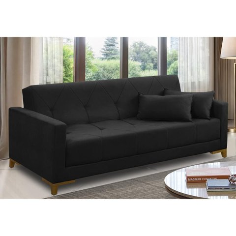 Sofá Cama 3 Lugares 2,00m Agnes Suede Preto Adonai Estofados