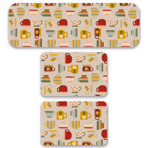 Kit de 3 Tapetes para Cozinha Xícaras Coloridas Capa de Almofada