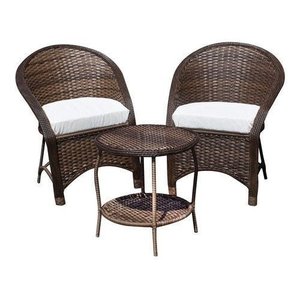 Conjunto Bali Fino 02 Poltronas + 01 Mesa de Centro Redonda - Duna Cru