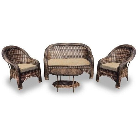 Conjunto Caribe 2 Poltronas + Sofá + Mesa Oval - Duna Deserto
