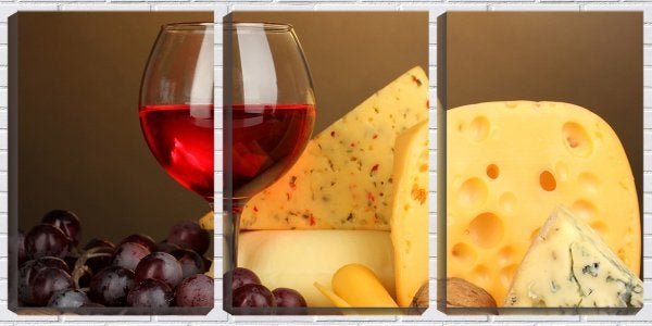 Quadro canvas 68x126 queijo prato e vinho na mesa - 1