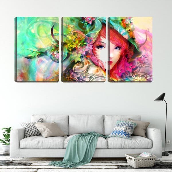 Quadro canvas 68x126 flores da menina arte digital - 2