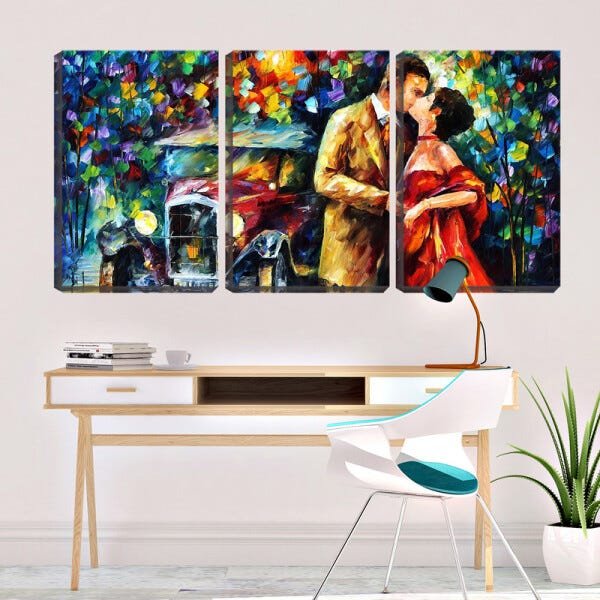 Quadro canvas 68x126 pintura o beijo do casal - 2