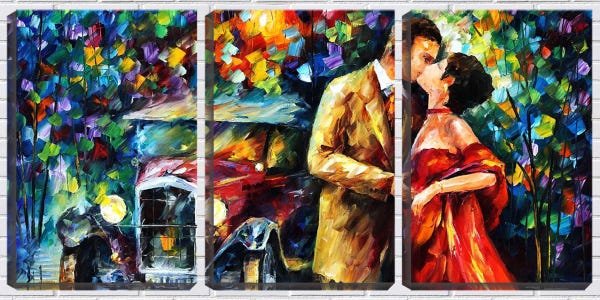 Quadro canvas 68x126 pintura o beijo do casal - 1