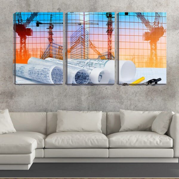 Quadro canvas 68x126 plantas e compasso para obra - 2