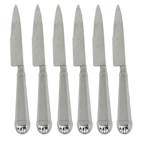 6 Facas de Mesa Jumbo Churrasco 25cm Aço Inox Prateada Jantar Churrascaria