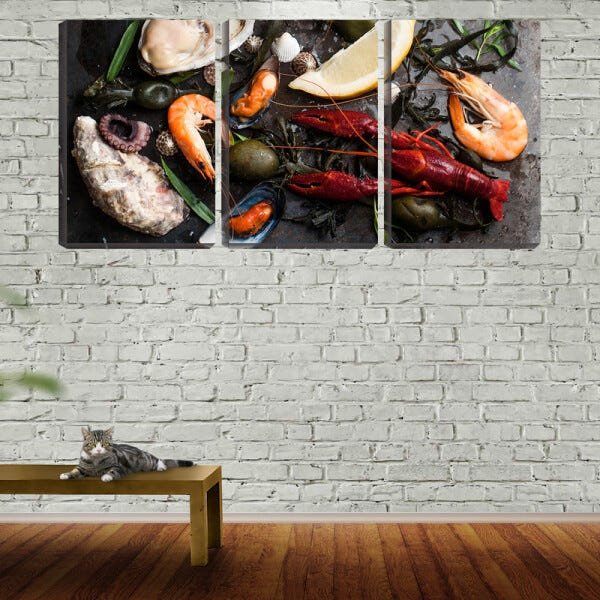 Quadro canvas 68x126 lagosta e camarão e polvo - 2