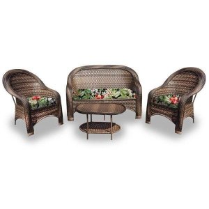 Conjunto Caribe 2 Poltronas + Sofá + Mesa Oval - Saquarema