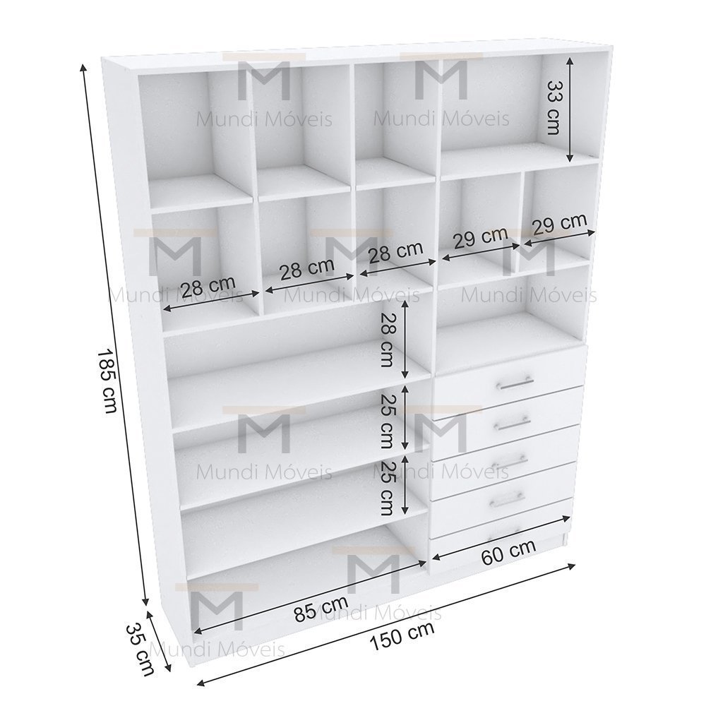 ARMÁRIO CLOSET LOJA COM GAVETAS M140.2021.B (PRATELEIRAS) MUNDI MOVEIS - 2