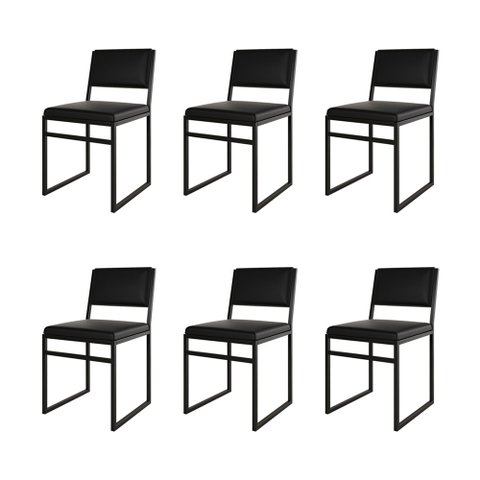 Kit 6 Cadeiras de Jantar Industrial Isa Assento Corino Preto