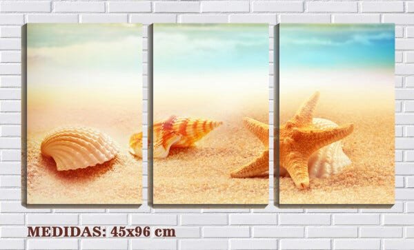 Quadro canvas 68x126 estrela do mar e conchas na areia - 2