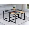 Conjunto Mesa de Centro Industrial 65cm e 60cm Preto Duo Vidro e Madeira Don Castro Decor Pinus - 1