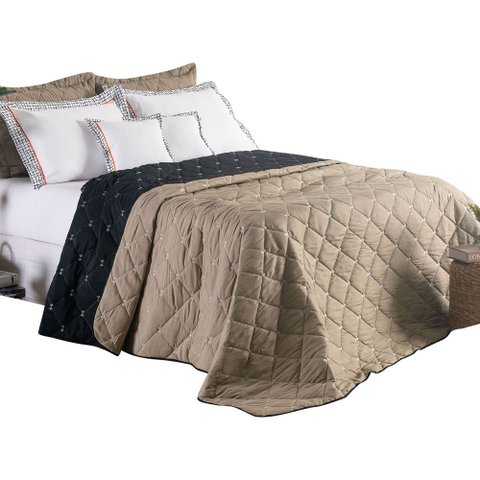 Kit Cobre Leito Dupla Face Casal Queen Bordado Renove Hipercal 400 Fios:cáqui