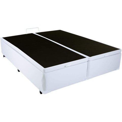 Cama Box Baú King Size Bipartido Corino Branco com Pistões a Gás