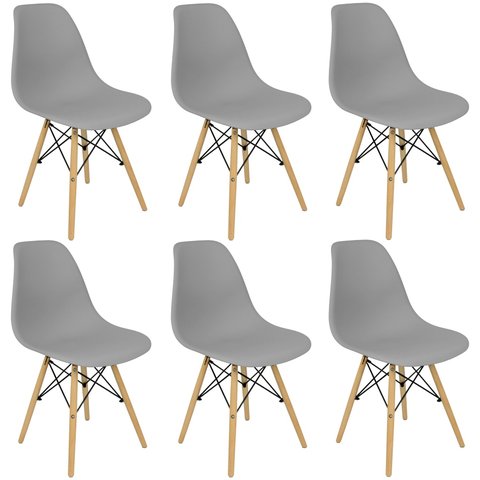 Kit 6 Cadeiras Charles Eames Eiffel Wood Design Cinza