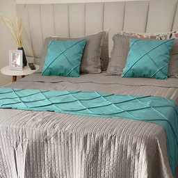 Peseira Drapeada Dupla Face em Veludo Cama Solteiro Cor:tiffany - 1